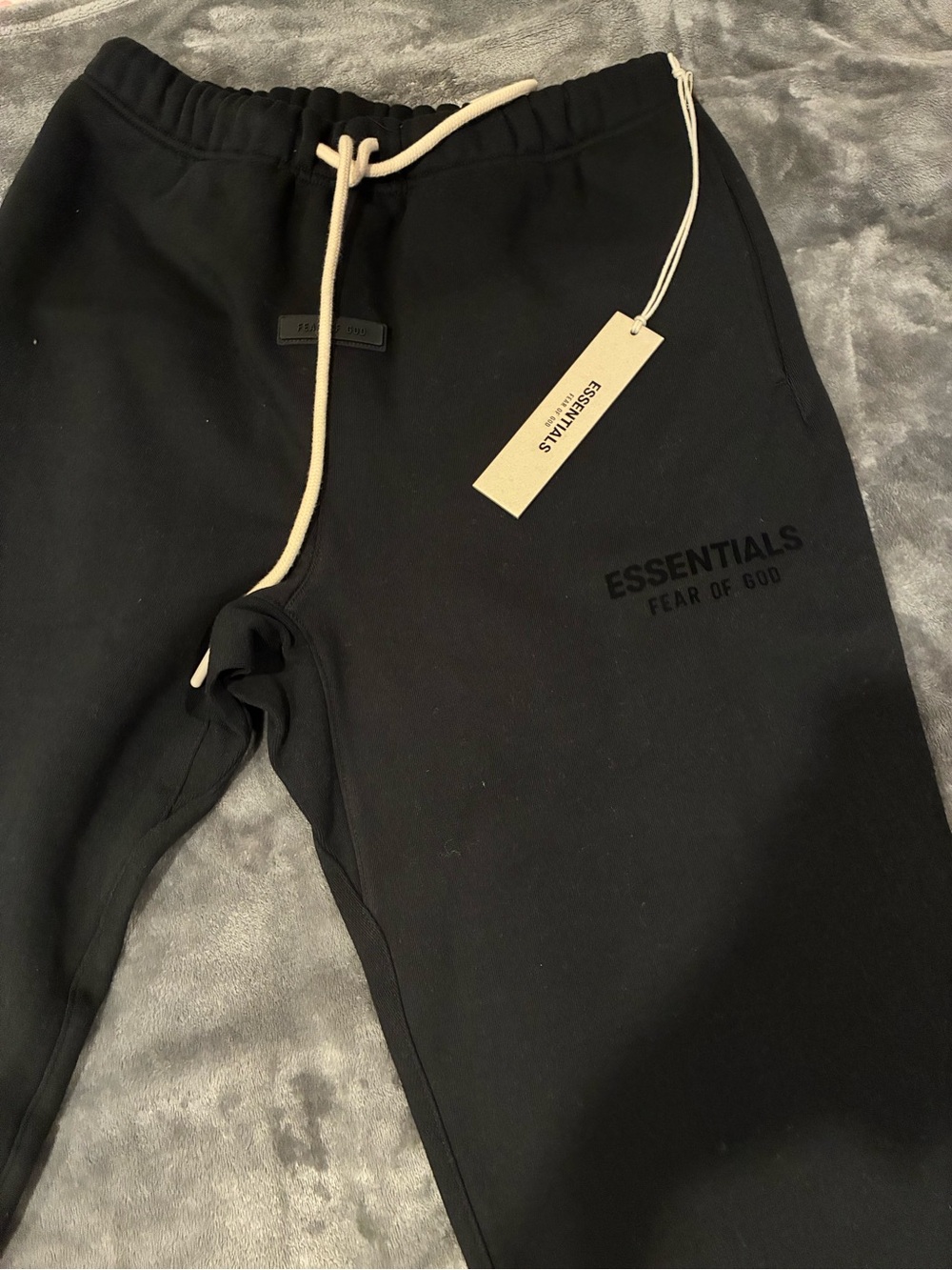 Essentials Fear of God Black Joggers with Cream Drawcord